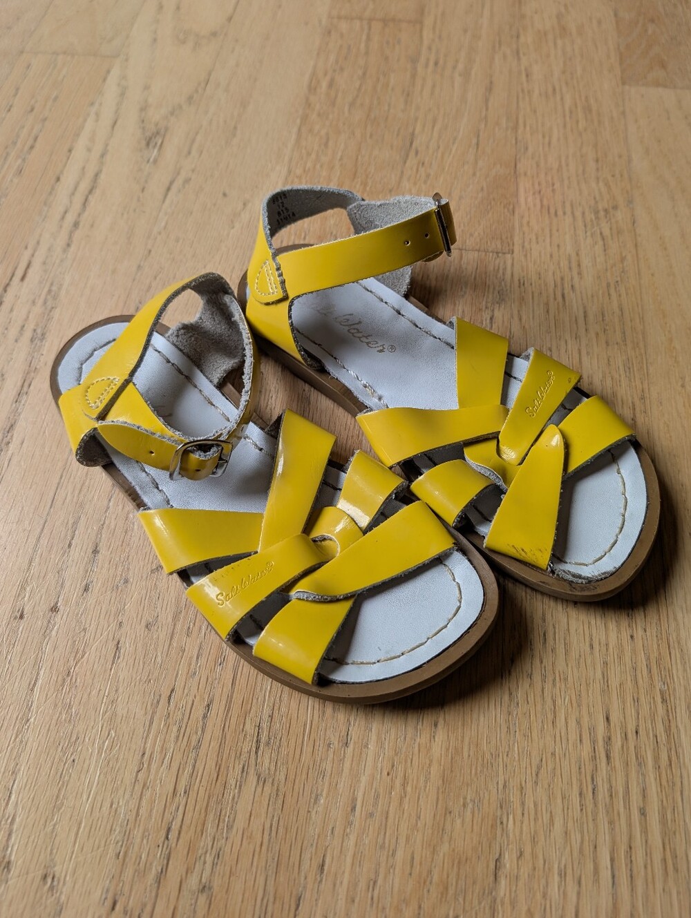 Salt Water Sandals by Hoy Yellow Leather Strappy Kids Sandals with Buckle